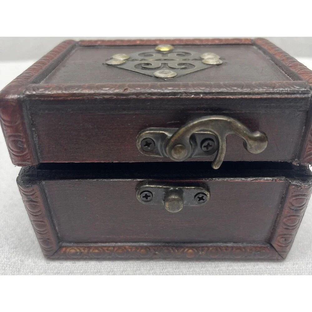 Handmade Chinese Wooden Jewelry Box Ornate Metal Fittings 4.5